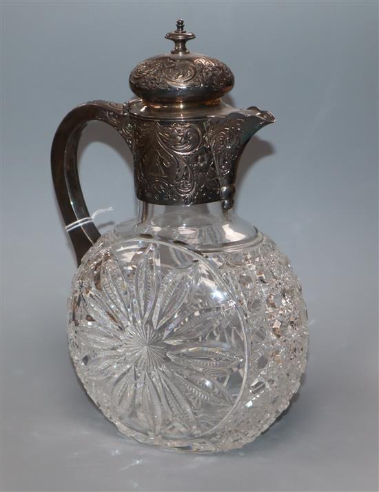 A late Victorian Scottish silver mounted cut glass claret jug, Robert Sawers, Edinburgh, 1894, 23.2cm